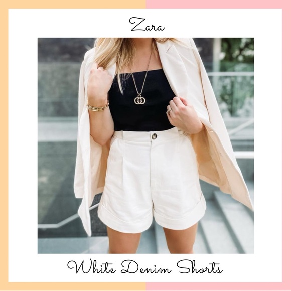 Zara Pants - Zara White Highwaisted Cuffed Denim Shorts